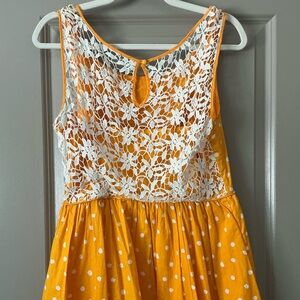 Anthropologie Yellow Polka Dot Lace-Back Dress